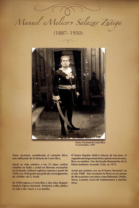 Afiche que se utilizó en la presentación de Manuel Melico Salazar en el Teatro Nacional de Costa Rica