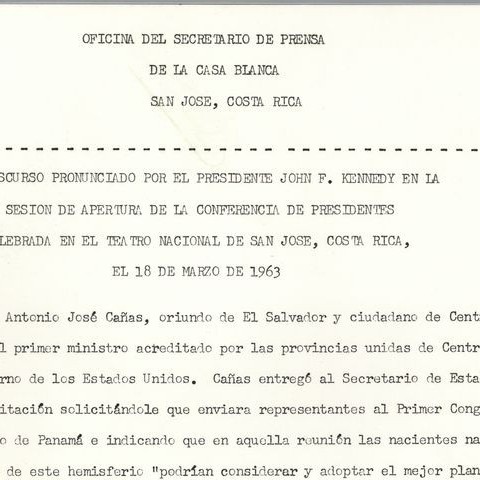 Discurso  John Fitzgerald Kennedy Conferencia Presidentes en Teatro Nacional de  Costa Rica 