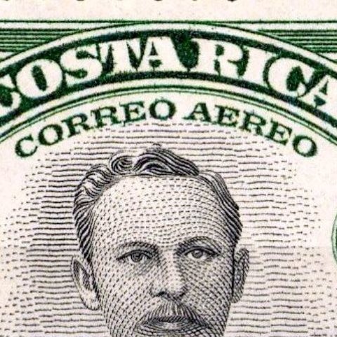En la imagen se aprecia la fotografía de Rafael Yglesias Castro (1894-1902) 16° Presidente de Costa Rica, bajo su mandato se inauguró el Teatro Nacional en 1897. Estampilla de 35 centimos, publicada en 1947